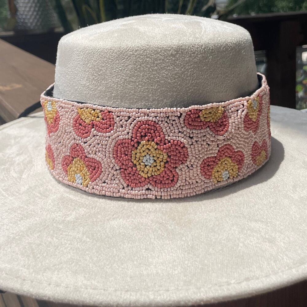 Beaded Flower Adjustable Hat Band or Belt